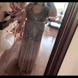 Adrianna Papell Beaded V-neck Long Dress